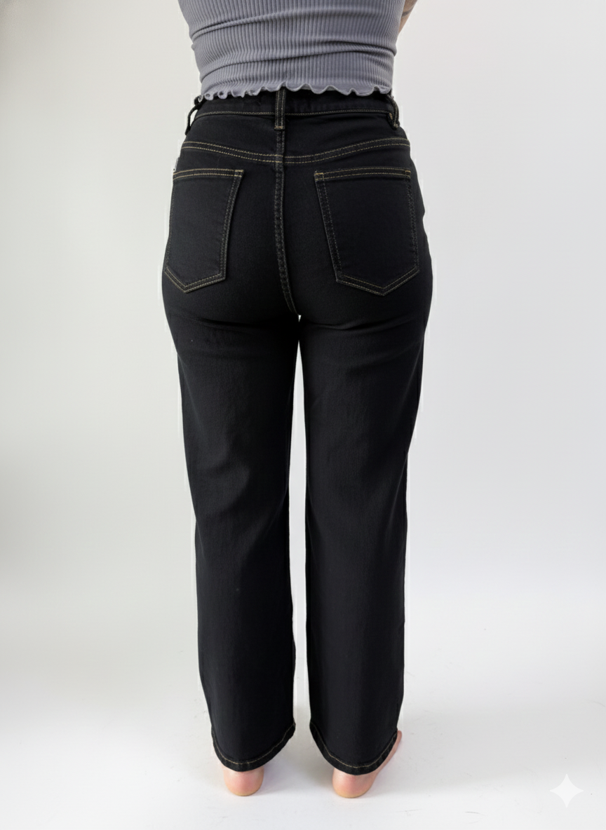 High Waisted Wide Leg Black Cement for Women