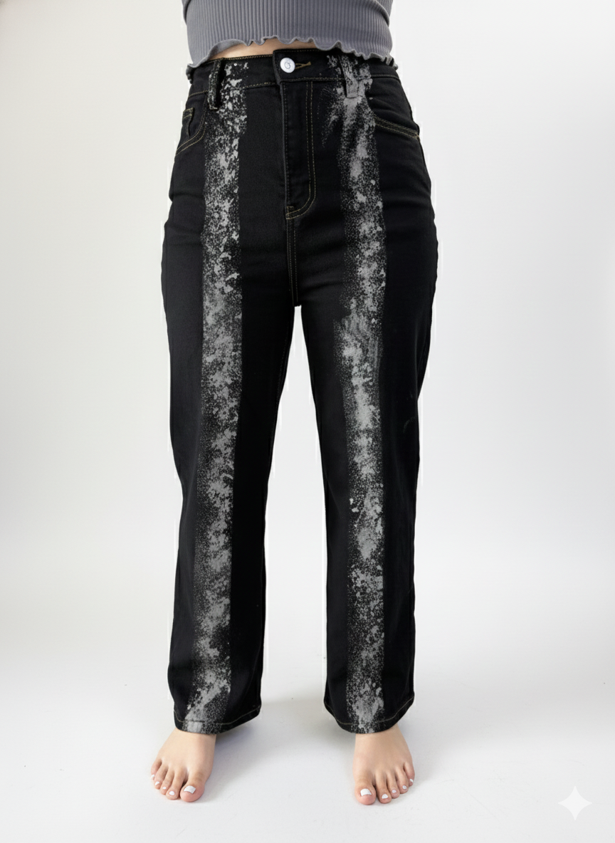 High Waisted Wide Leg Black Cement for Women