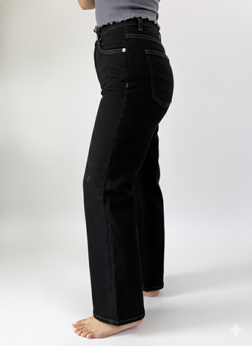 High Waisted Wide Leg Black Cement for Women