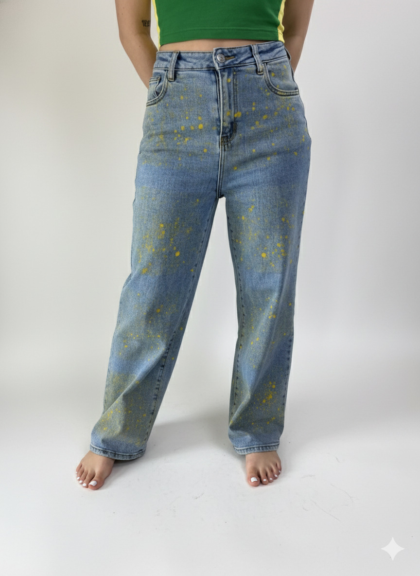 High Waisted Wide Leg Blue Pollination for Women