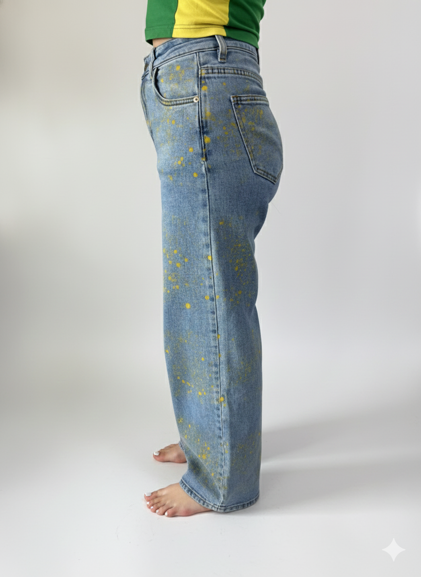 High Waisted Wide Leg Blue Pollination for Women